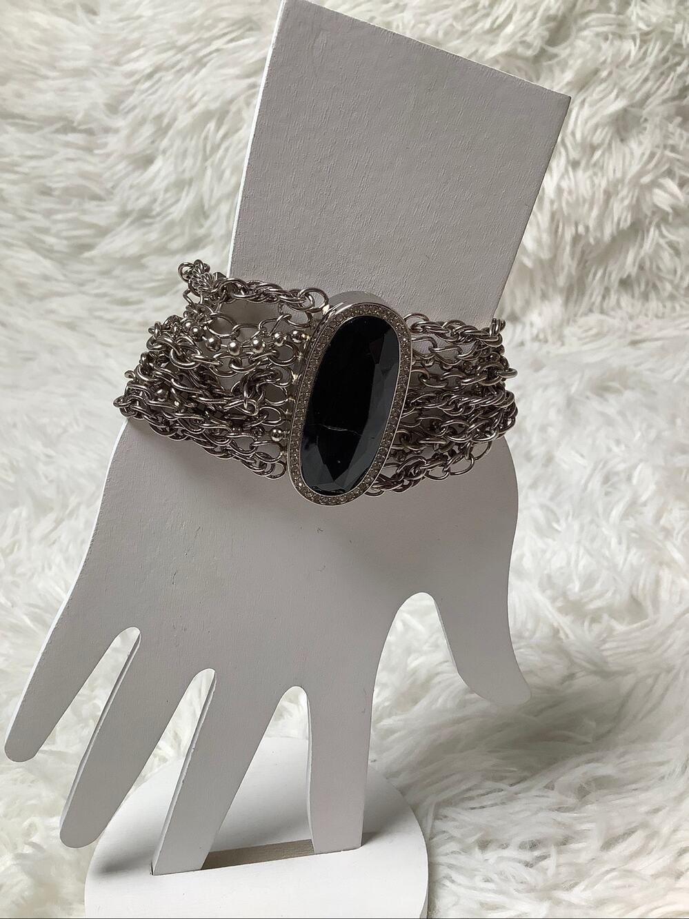 Betsey Johnson Silver Tone Multi Chain Black Rhinestone Watch Bracelet F17-27